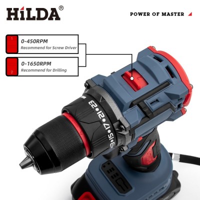 High Torque 21V Li-ion Cordless Drill with Keyless Chuck Wood Metal Drilling Tool