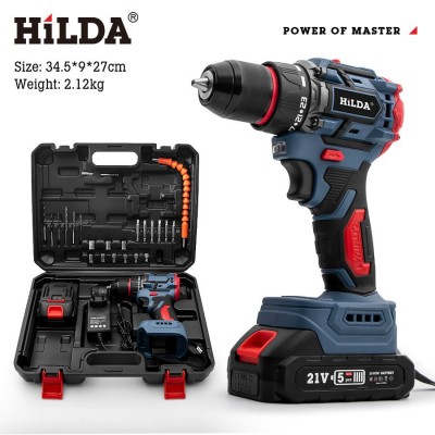 High Torque 21V Li-ion Cordless Drill with Keyless Chuck Wood Metal Drilling Tool